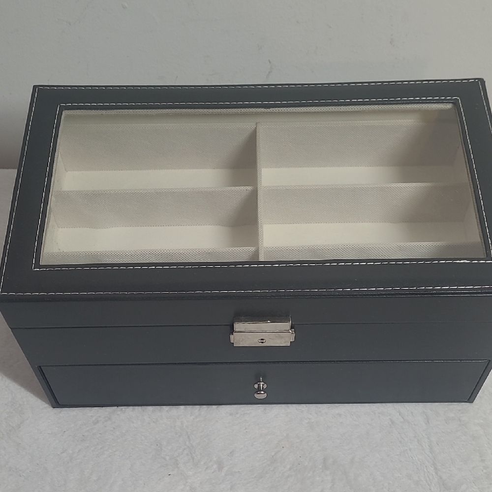 Black Sunglasses/ Eye Glass Box with Glass Top